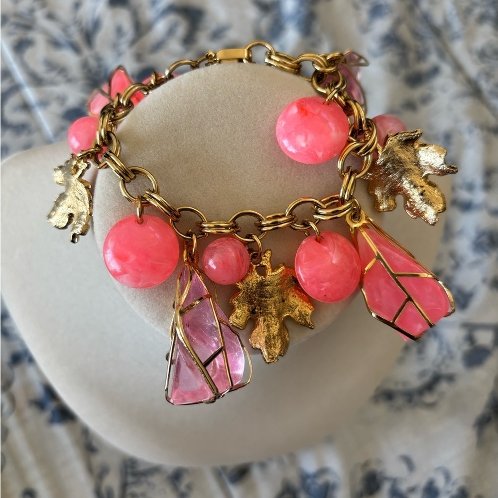 Pink and Gold Charm Bracelet with Eclectic Charms